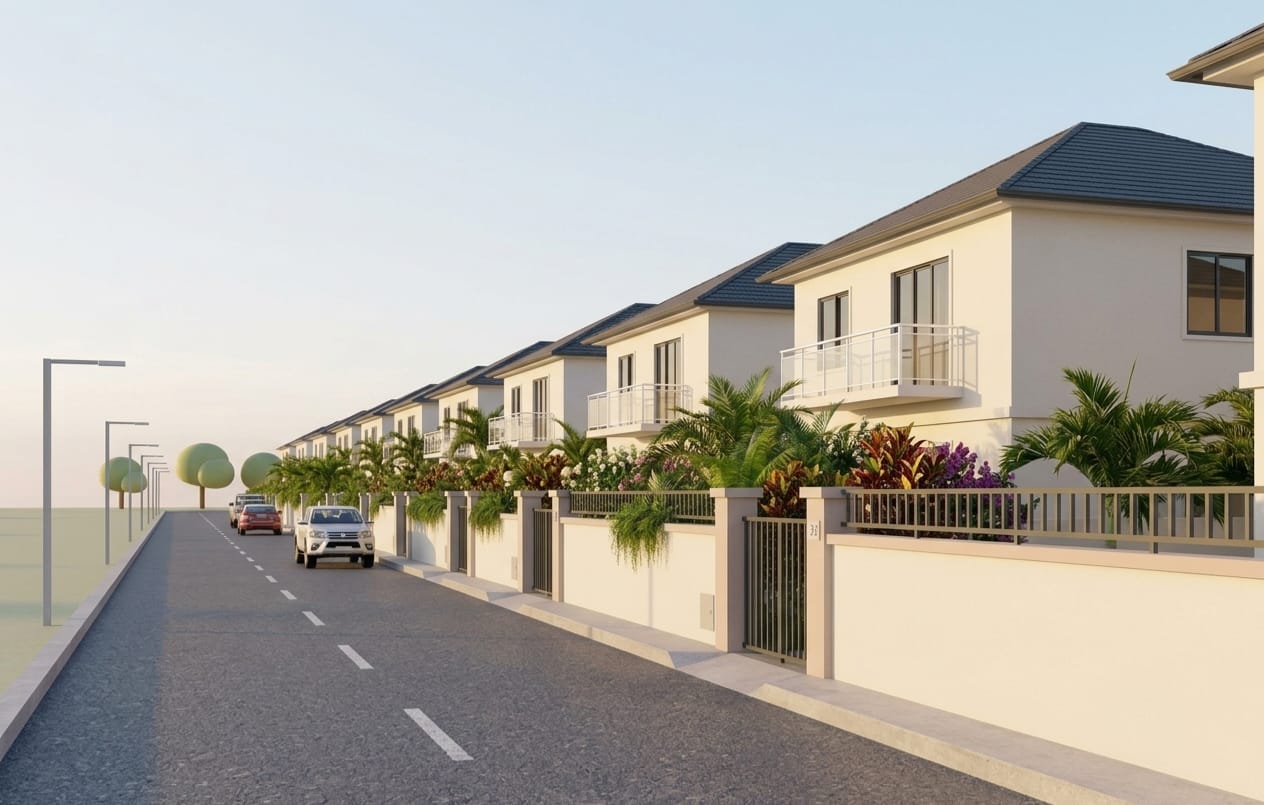 Artist's impression of villas along the tarred internal road of Résidence Petit Bois